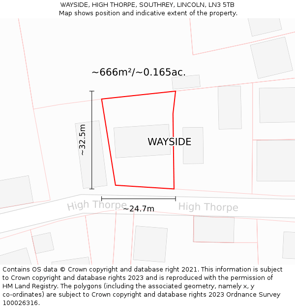 WAYSIDE, HIGH THORPE, SOUTHREY, LINCOLN, LN3 5TB: Plot and title map