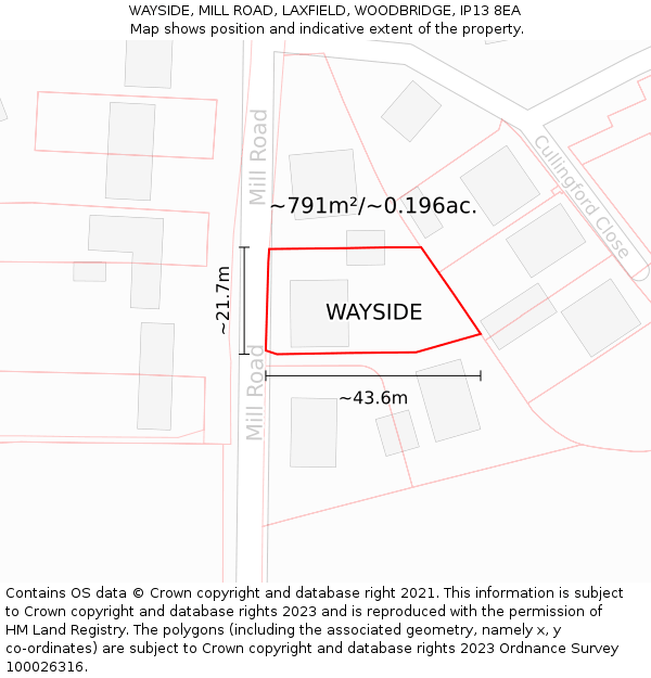 WAYSIDE, MILL ROAD, LAXFIELD, WOODBRIDGE, IP13 8EA: Plot and title map