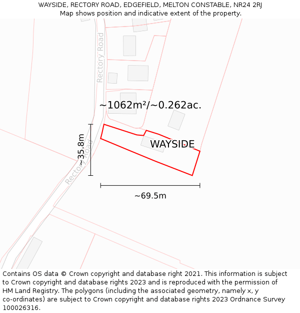 WAYSIDE, RECTORY ROAD, EDGEFIELD, MELTON CONSTABLE, NR24 2RJ: Plot and title map