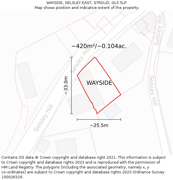 WAYSIDE, SELSLEY EAST, STROUD, GL5 5LP: Plot and title map