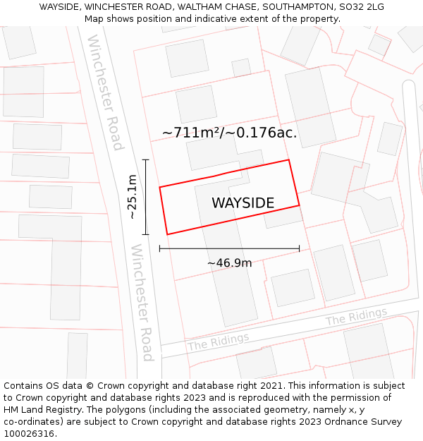 WAYSIDE, WINCHESTER ROAD, WALTHAM CHASE, SOUTHAMPTON, SO32 2LG: Plot and title map