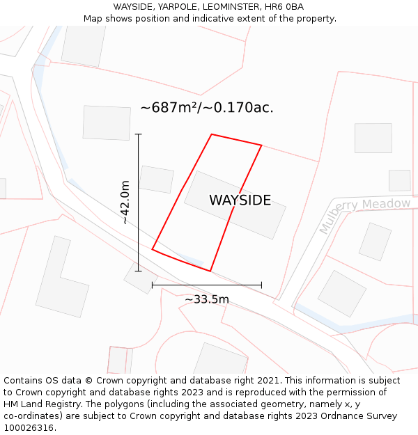 WAYSIDE, YARPOLE, LEOMINSTER, HR6 0BA: Plot and title map