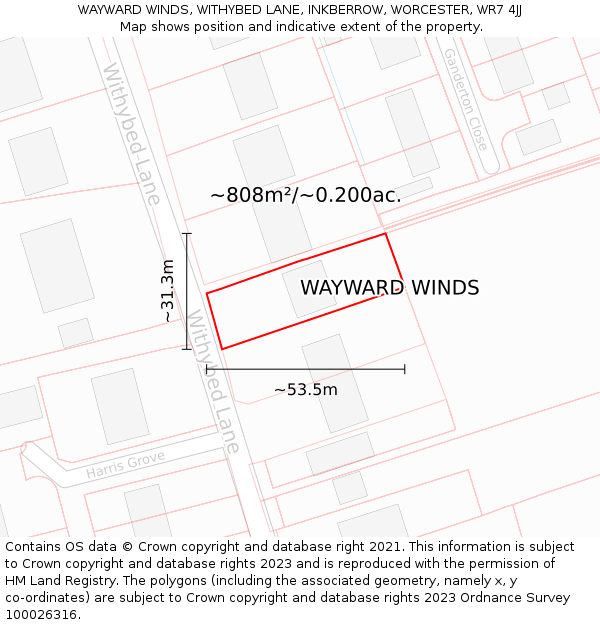 WAYWARD WINDS, WITHYBED LANE, INKBERROW, WORCESTER, WR7 4JJ: Plot and title map