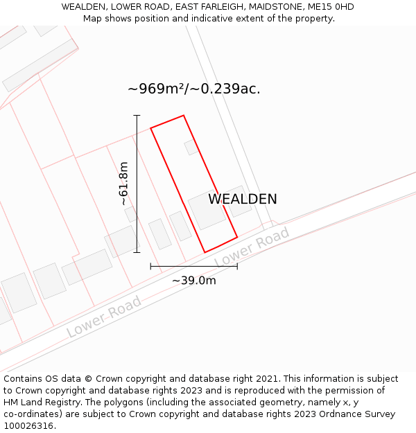 WEALDEN, LOWER ROAD, EAST FARLEIGH, MAIDSTONE, ME15 0HD: Plot and title map
