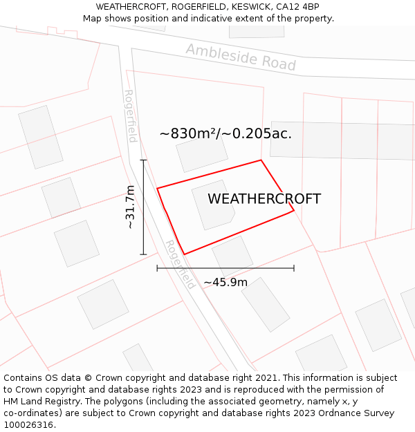 WEATHERCROFT, ROGERFIELD, KESWICK, CA12 4BP: Plot and title map
