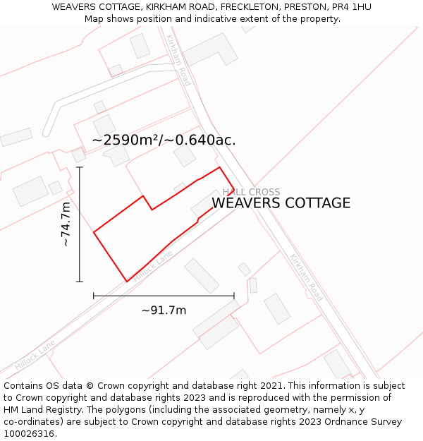 WEAVERS COTTAGE, KIRKHAM ROAD, FRECKLETON, PRESTON, PR4 1HU: Plot and title map