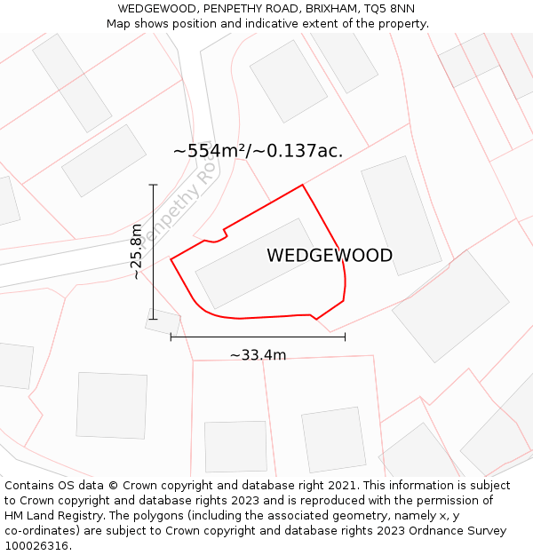 WEDGEWOOD, PENPETHY ROAD, BRIXHAM, TQ5 8NN: Plot and title map