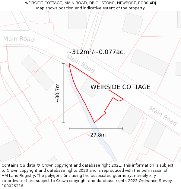 WEIRSIDE COTTAGE, MAIN ROAD, BRIGHSTONE, NEWPORT, PO30 4DJ: Plot and title map