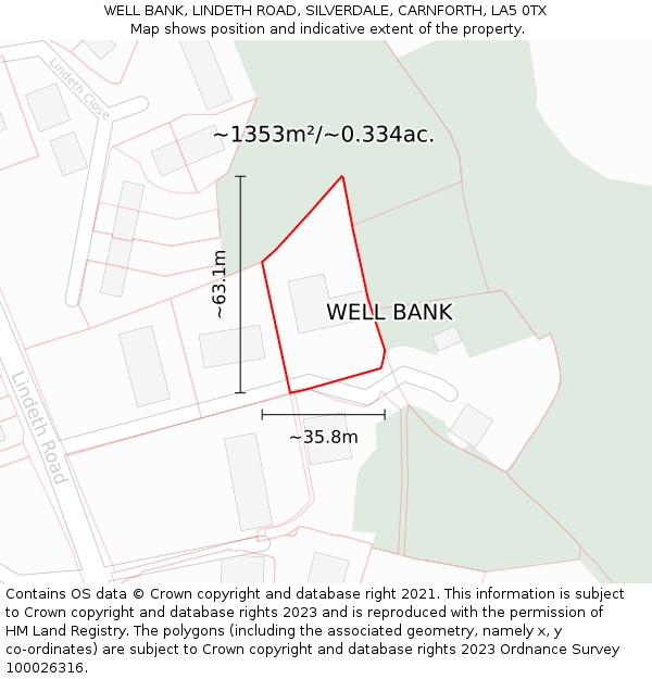 WELL BANK, LINDETH ROAD, SILVERDALE, CARNFORTH, LA5 0TX: Plot and title map
