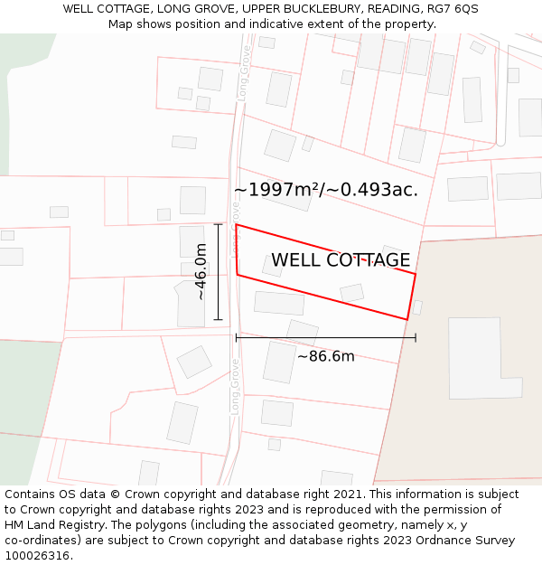 WELL COTTAGE, LONG GROVE, UPPER BUCKLEBURY, READING, RG7 6QS: Plot and title map