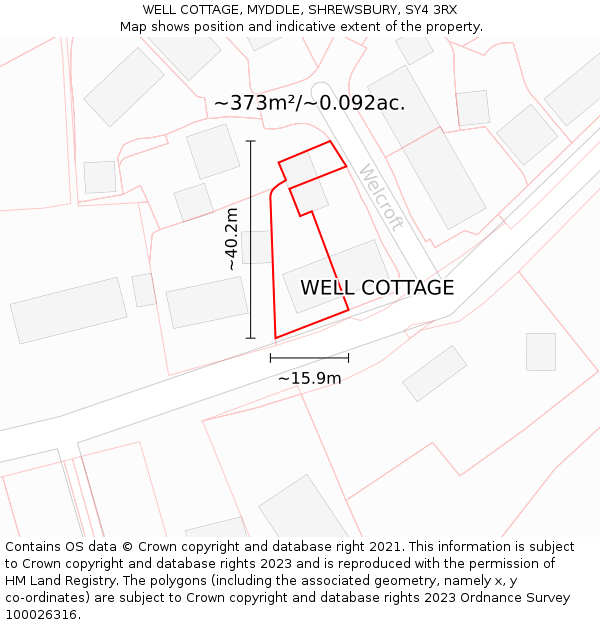 WELL COTTAGE, MYDDLE, SHREWSBURY, SY4 3RX: Plot and title map