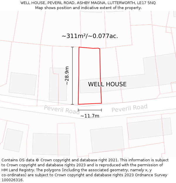 WELL HOUSE, PEVERIL ROAD, ASHBY MAGNA, LUTTERWORTH, LE17 5NQ: Plot and title map