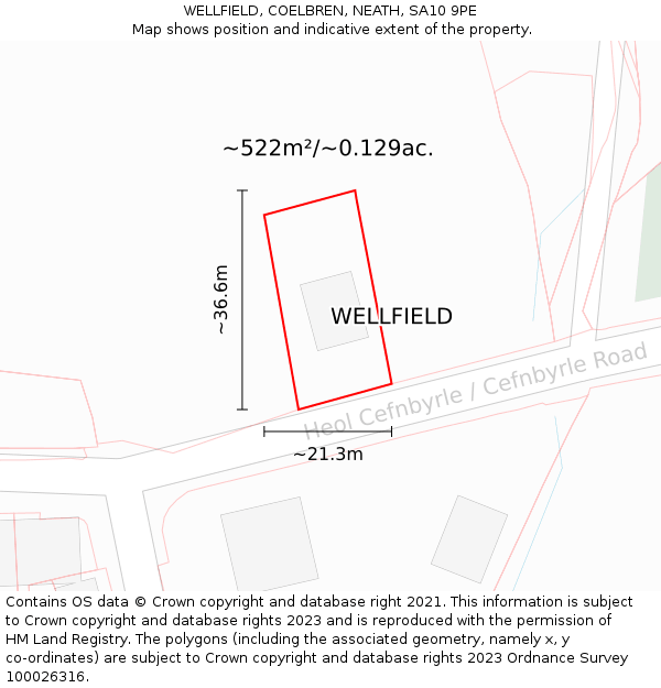 WELLFIELD, COELBREN, NEATH, SA10 9PE: Plot and title map