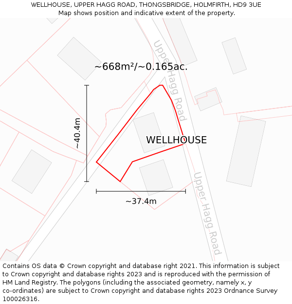 WELLHOUSE, UPPER HAGG ROAD, THONGSBRIDGE, HOLMFIRTH, HD9 3UE: Plot and title map