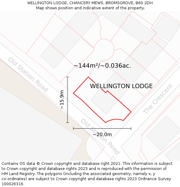 WELLINGTON LODGE, CHANCERY MEWS, BROMSGROVE, B60 2DH: Plot and title map