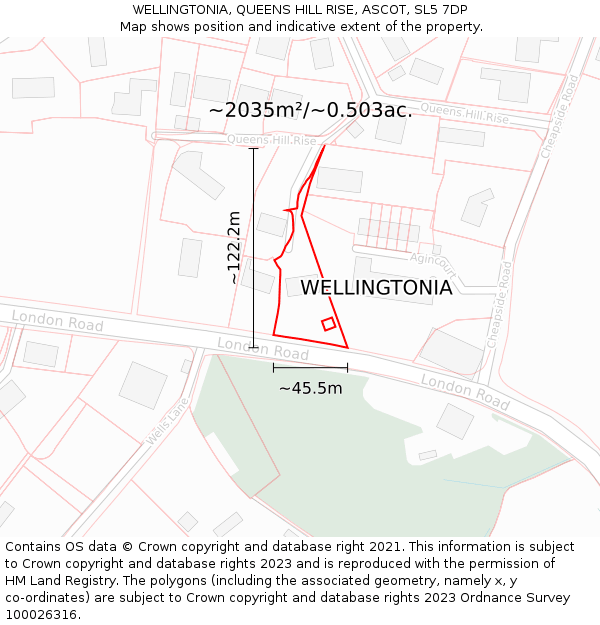 WELLINGTONIA, QUEENS HILL RISE, ASCOT, SL5 7DP: Plot and title map