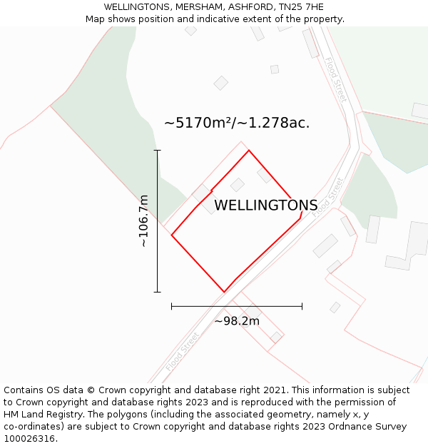 WELLINGTONS, MERSHAM, ASHFORD, TN25 7HE: Plot and title map