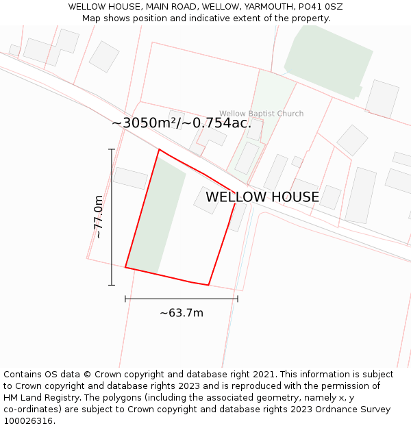 WELLOW HOUSE, MAIN ROAD, WELLOW, YARMOUTH, PO41 0SZ: Plot and title map