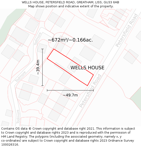 WELLS HOUSE, PETERSFIELD ROAD, GREATHAM, LISS, GU33 6AB: Plot and title map
