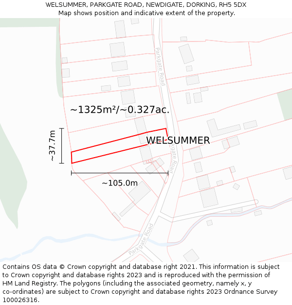 WELSUMMER, PARKGATE ROAD, NEWDIGATE, DORKING, RH5 5DX: Plot and title map
