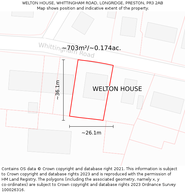 WELTON HOUSE, WHITTINGHAM ROAD, LONGRIDGE, PRESTON, PR3 2AB: Plot and title map