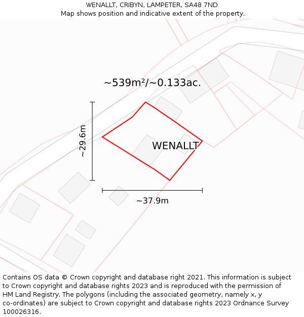 WENALLT, CRIBYN, LAMPETER, SA48 7ND: Plot and title map