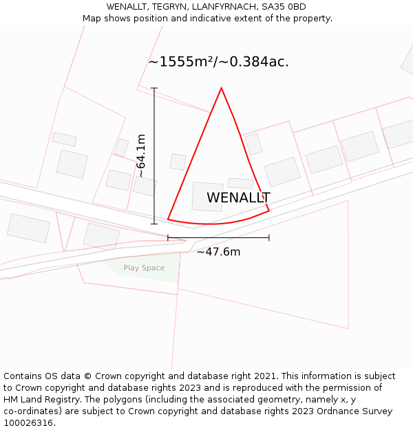 WENALLT, TEGRYN, LLANFYRNACH, SA35 0BD: Plot and title map
