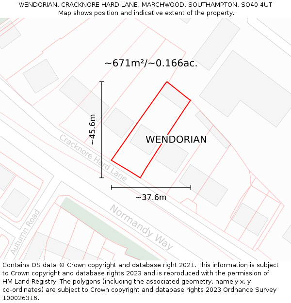 WENDORIAN, CRACKNORE HARD LANE, MARCHWOOD, SOUTHAMPTON, SO40 4UT: Plot and title map