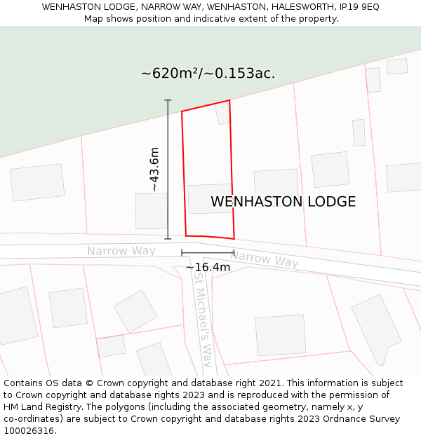 WENHASTON LODGE, NARROW WAY, WENHASTON, HALESWORTH, IP19 9EQ: Plot and title map