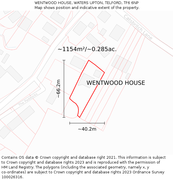 WENTWOOD HOUSE, WATERS UPTON, TELFORD, TF6 6NP: Plot and title map