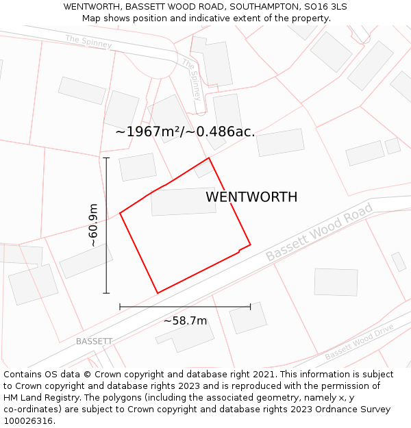 WENTWORTH, BASSETT WOOD ROAD, SOUTHAMPTON, SO16 3LS: Plot and title map
