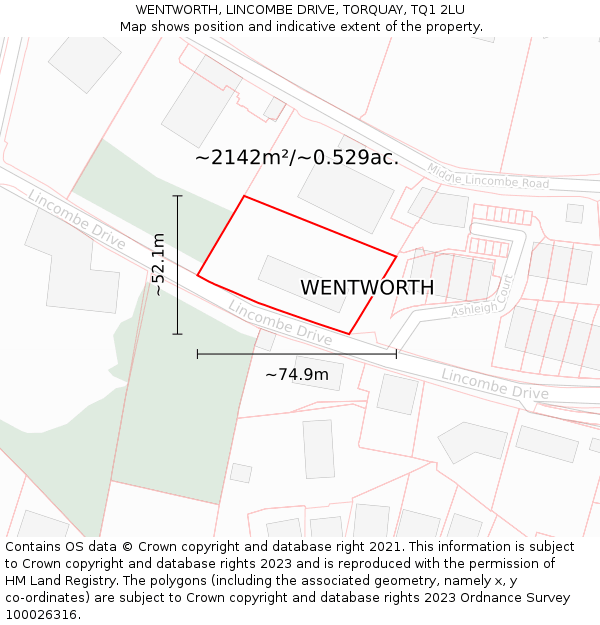 WENTWORTH, LINCOMBE DRIVE, TORQUAY, TQ1 2LU: Plot and title map