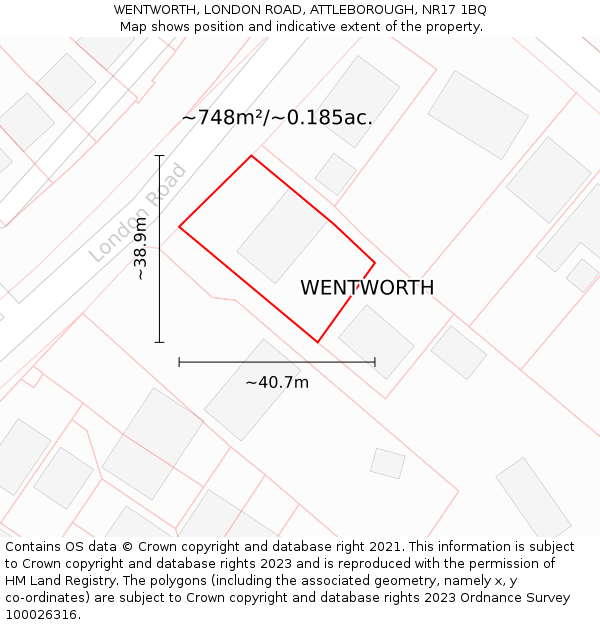 WENTWORTH, LONDON ROAD, ATTLEBOROUGH, NR17 1BQ: Plot and title map