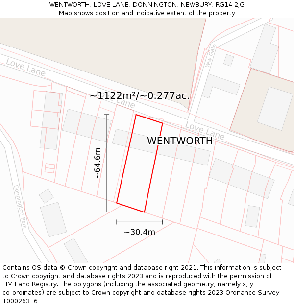 WENTWORTH, LOVE LANE, DONNINGTON, NEWBURY, RG14 2JG: Plot and title map