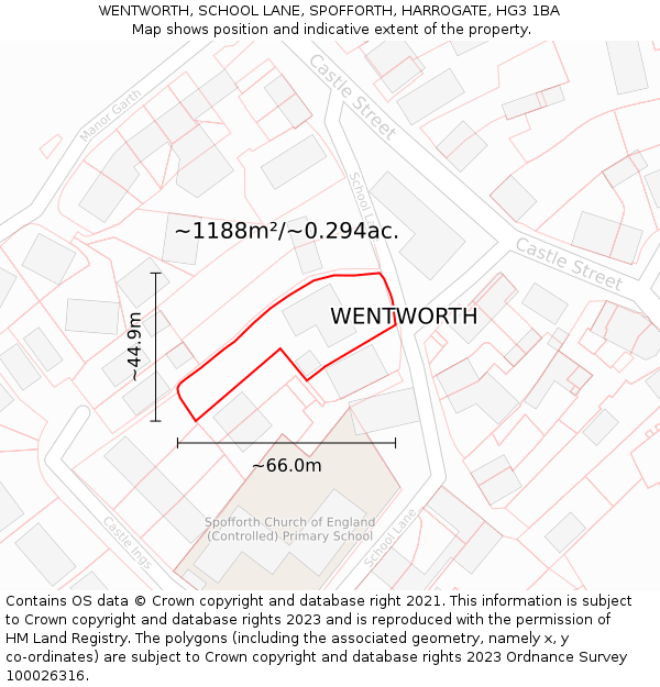 WENTWORTH, SCHOOL LANE, SPOFFORTH, HARROGATE, HG3 1BA: Plot and title map