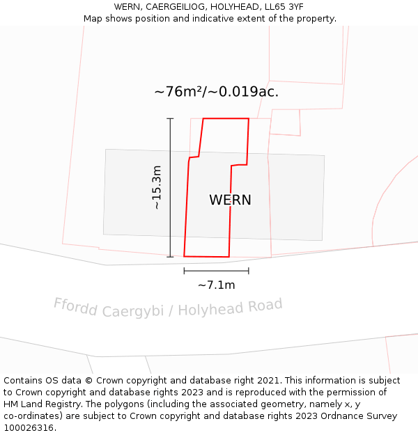 WERN, CAERGEILIOG, HOLYHEAD, LL65 3YF: Plot and title map
