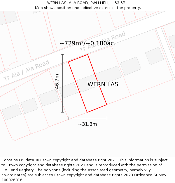 WERN LAS, ALA ROAD, PWLLHELI, LL53 5BL: Plot and title map
