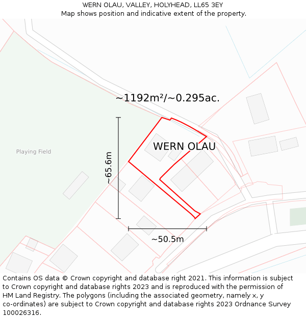 WERN OLAU, VALLEY, HOLYHEAD, LL65 3EY: Plot and title map