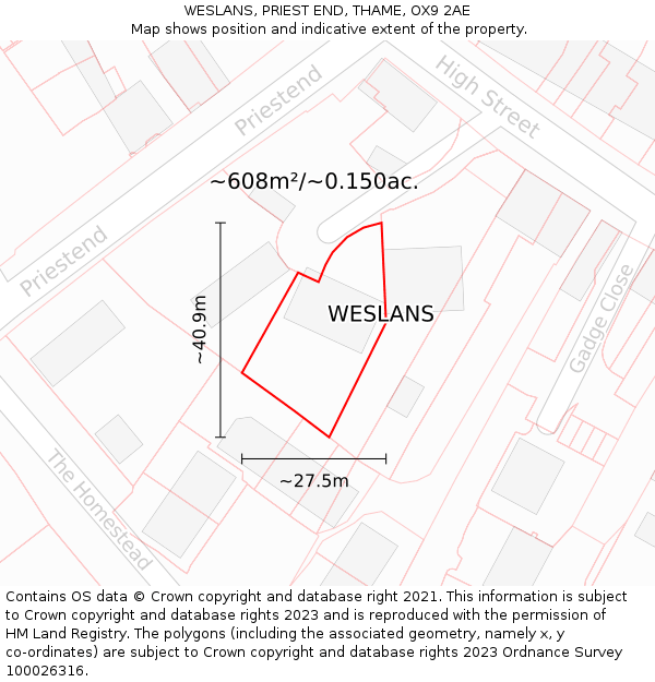 WESLANS, PRIEST END, THAME, OX9 2AE: Plot and title map