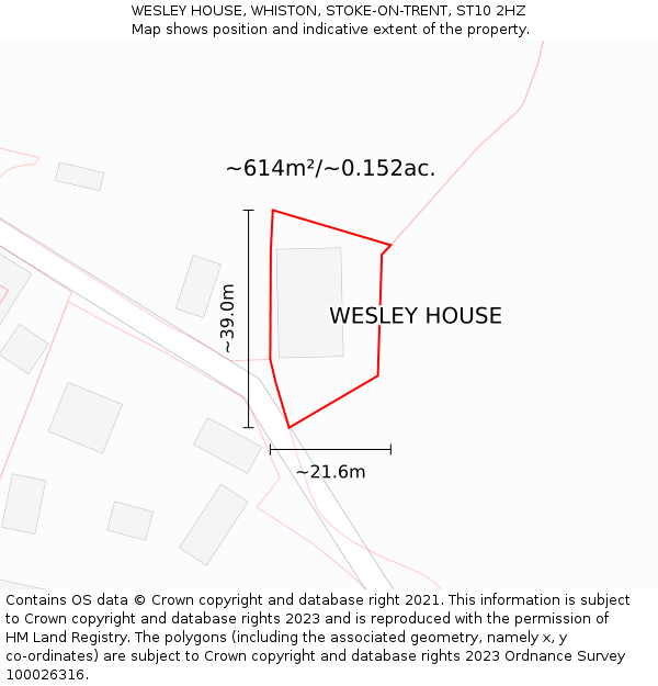 WESLEY HOUSE, WHISTON, STOKE-ON-TRENT, ST10 2HZ: Plot and title map