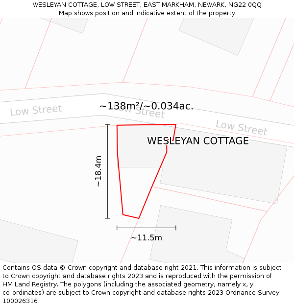 WESLEYAN COTTAGE, LOW STREET, EAST MARKHAM, NEWARK, NG22 0QQ: Plot and title map