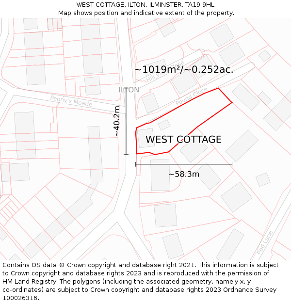 WEST COTTAGE, ILTON, ILMINSTER, TA19 9HL: Plot and title map