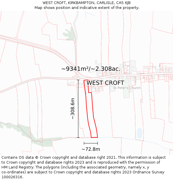 WEST CROFT, KIRKBAMPTON, CARLISLE, CA5 6JB: Plot and title map