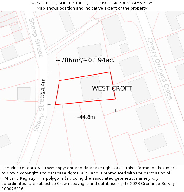 WEST CROFT, SHEEP STREET, CHIPPING CAMPDEN, GL55 6DW: Plot and title map