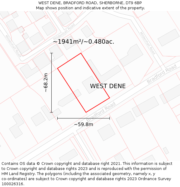 WEST DENE, BRADFORD ROAD, SHERBORNE, DT9 6BP: Plot and title map