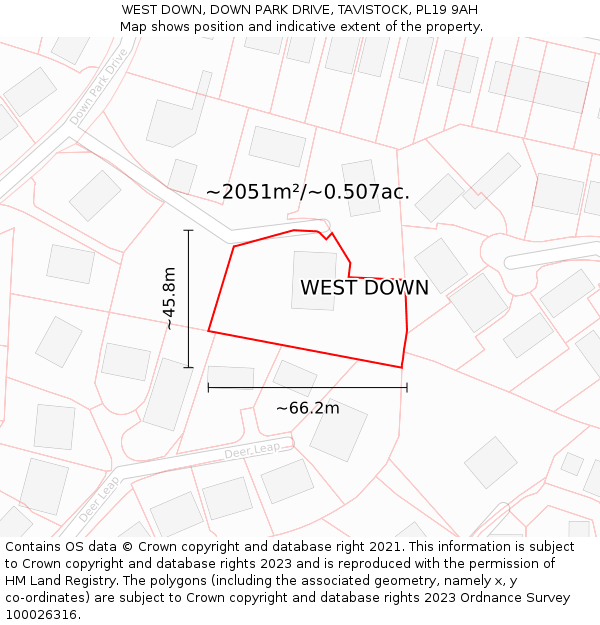 WEST DOWN, DOWN PARK DRIVE, TAVISTOCK, PL19 9AH: Plot and title map