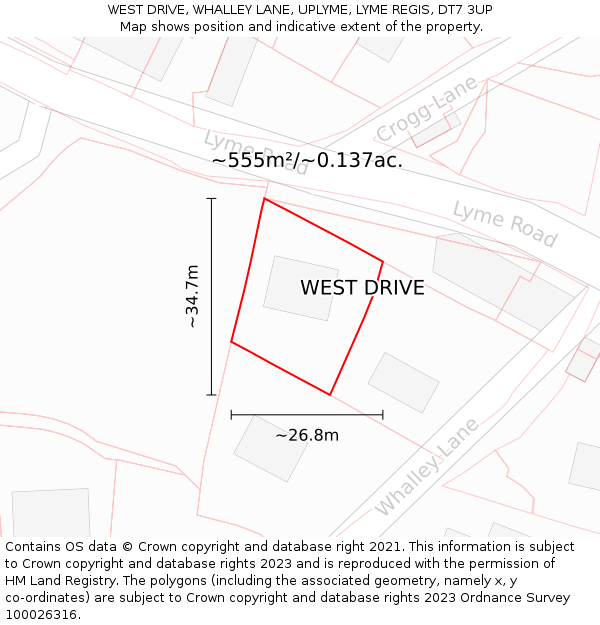WEST DRIVE, WHALLEY LANE, UPLYME, LYME REGIS, DT7 3UP: Plot and title map