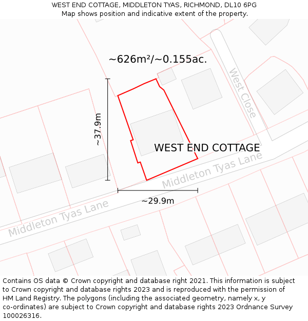 WEST END COTTAGE, MIDDLETON TYAS, RICHMOND, DL10 6PG: Plot and title map