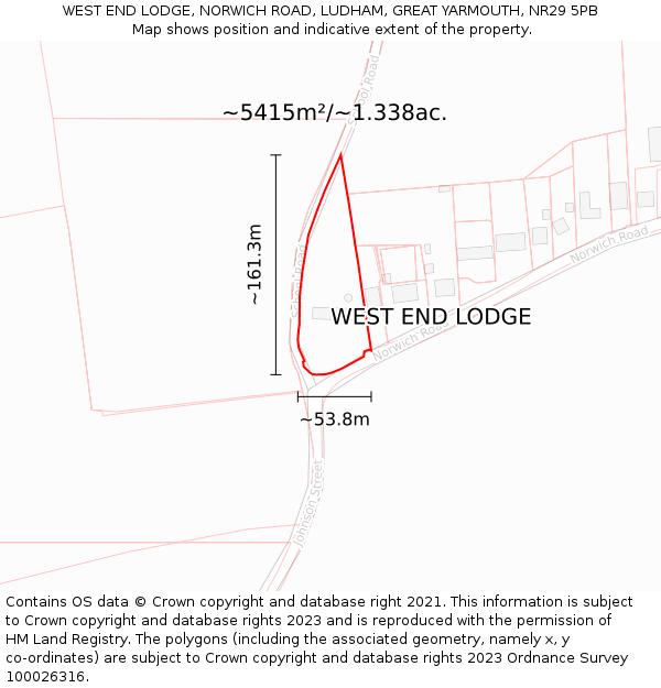WEST END LODGE, NORWICH ROAD, LUDHAM, GREAT YARMOUTH, NR29 5PB: Plot and title map