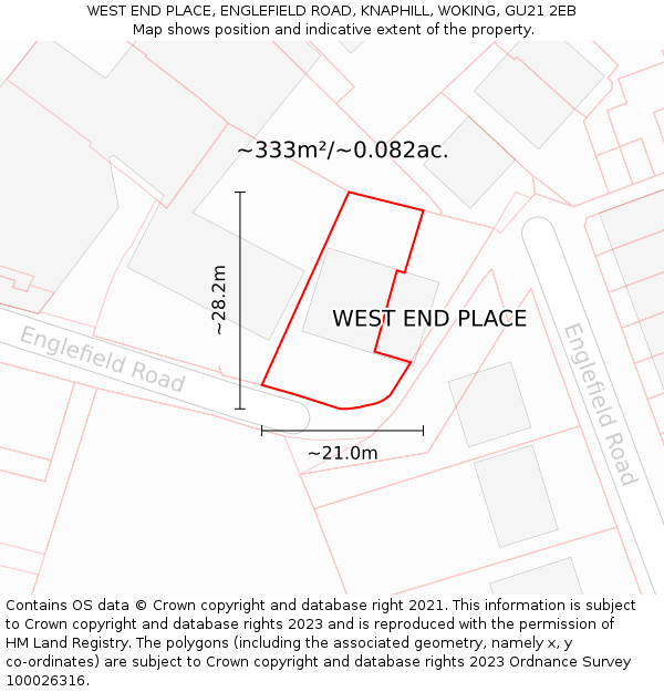 WEST END PLACE, ENGLEFIELD ROAD, KNAPHILL, WOKING, GU21 2EB: Plot and title map